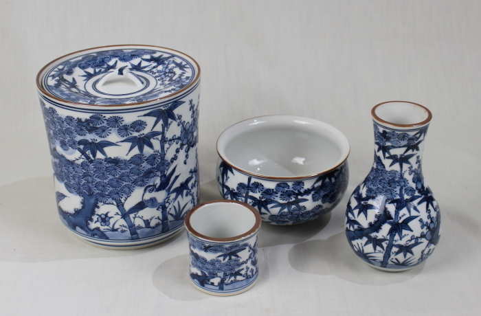 品質検査済 10/12 茶道具 林秀峰 皆具 染付 桶側 茶道 平安秀峰 陶芸
