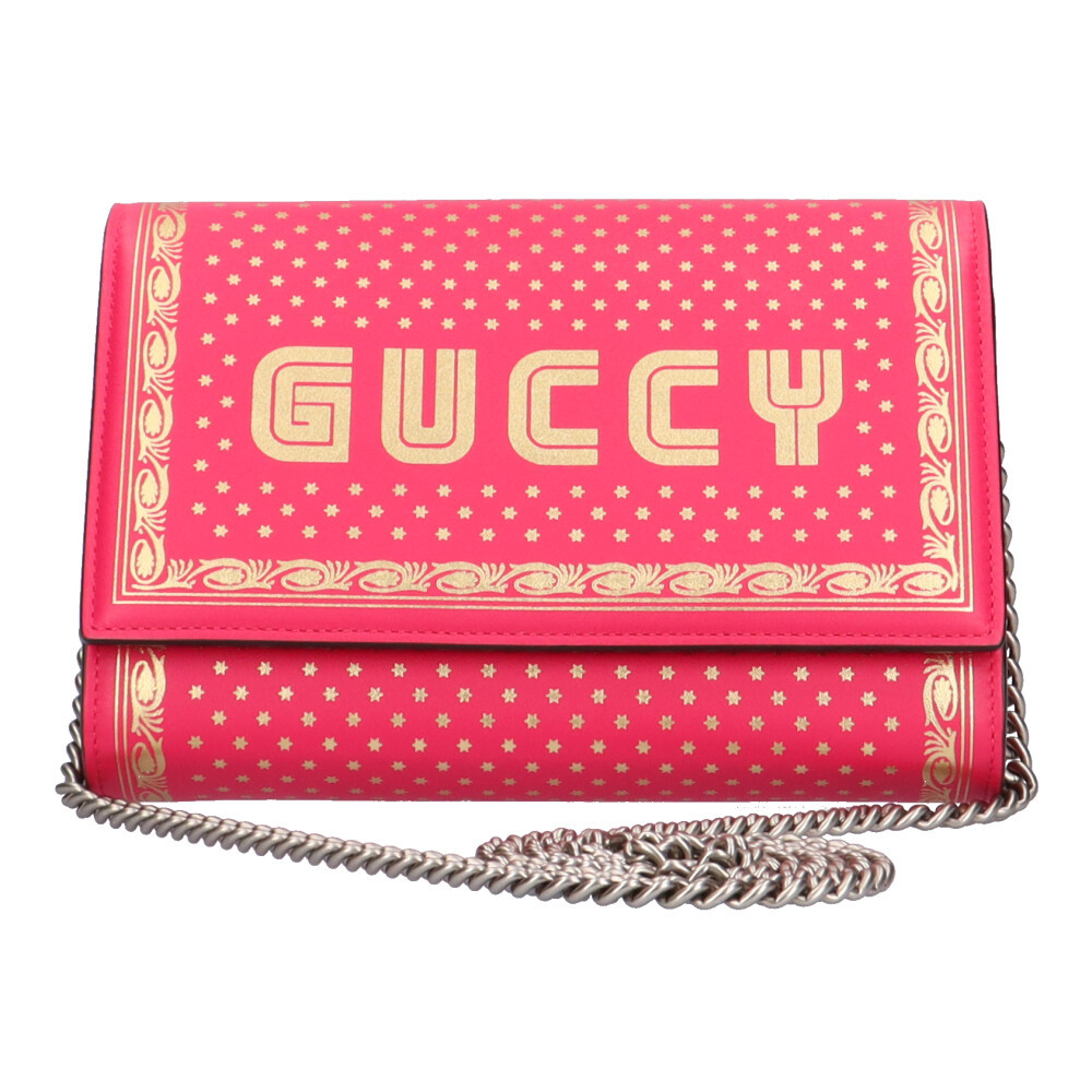 グッチ GUCCI GUCCYセガロゴ ショルダーバッグ レザー ピンク レディース 中古 美品