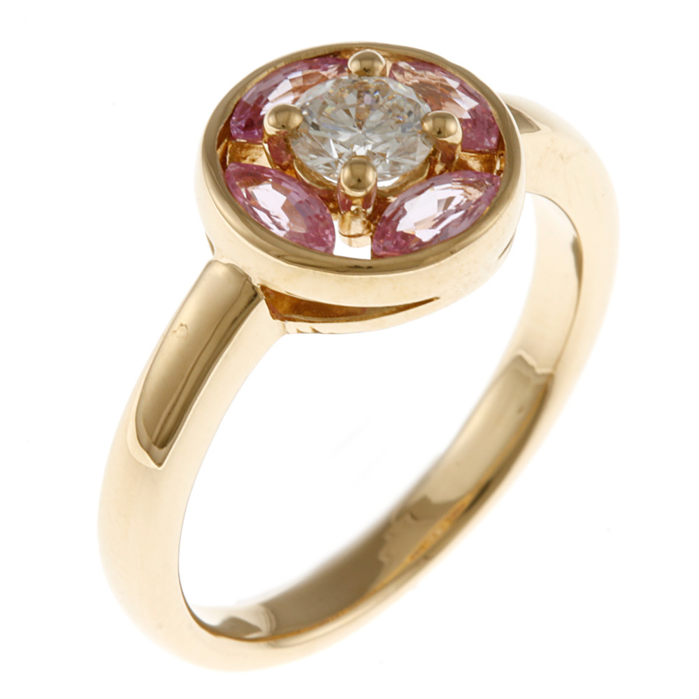 リング・指輪 14号 18金 K18ゴールド ダイヤモンド 0.388ct ピンクサファイア 0.67ct レディース  美品