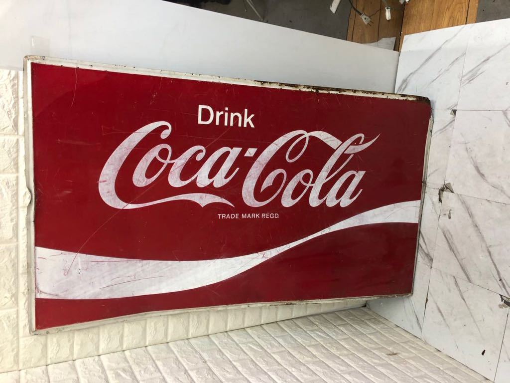 昭和レトロ Coca Cola コカ・コーラ ホーロー看板 143×81cm 当時物