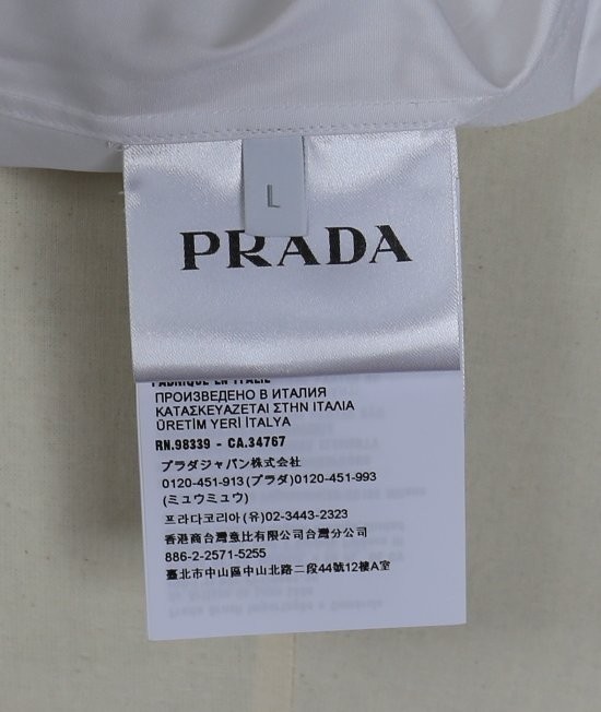 23SS PRADA プラダ ロゴ トライアングル コットンポプリン　開襟 半袖 シャツ L 白 b7052_画像8