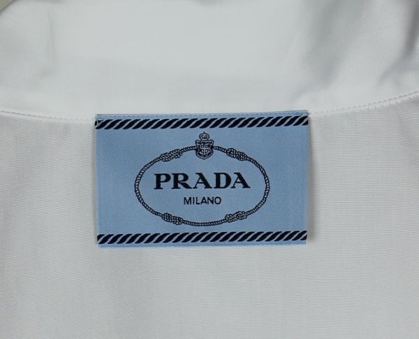 23SS PRADA プラダ ロゴ トライアングル コットンポプリン　開襟 半袖 シャツ L 白 b7052_画像7