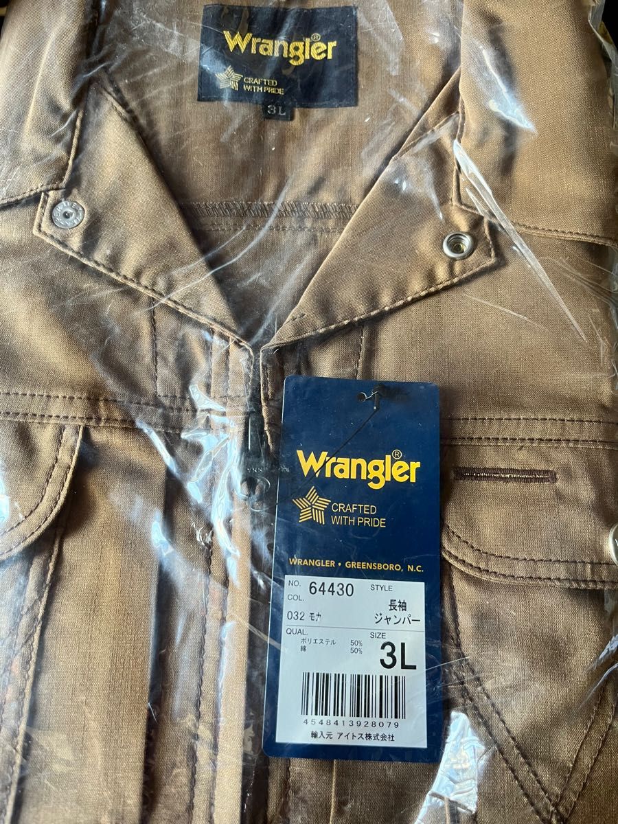 新品 3L ワークジャケット　ラングラー　ジップアップジャケット　モカ　大きいサイズ　シャツジャケット