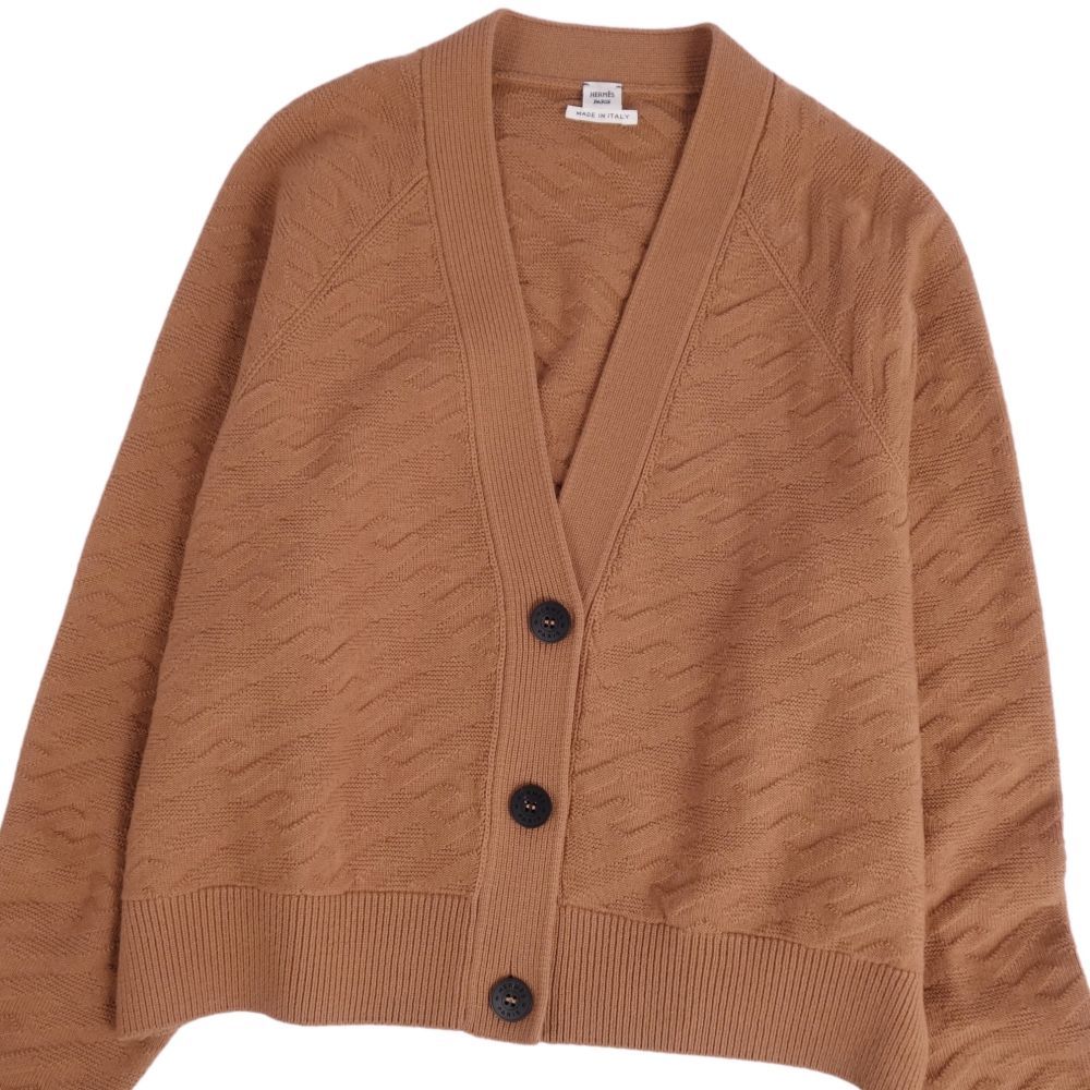  ultimate beautiful goods Hermes HERMES cardigan 2022 H Logo Serie button wool tops lady's Italy made 40 Brown cg10er-rm05e26090