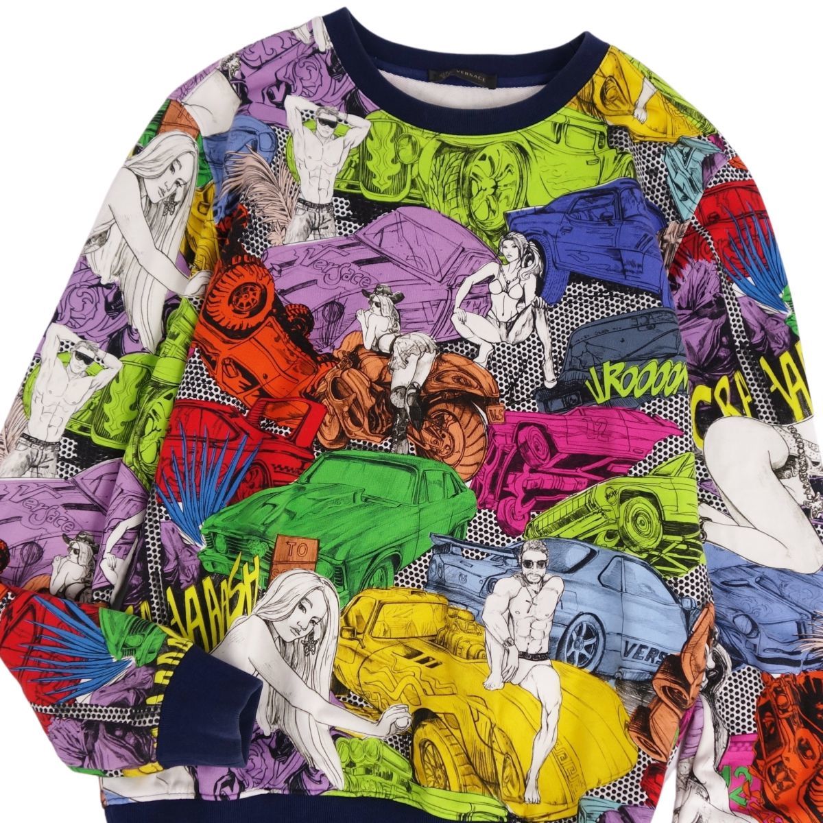  Versace VERSACE sweat sweatshirt long sleeve total pattern cotton tops men's S multicolor cg10ml-rm08f06464