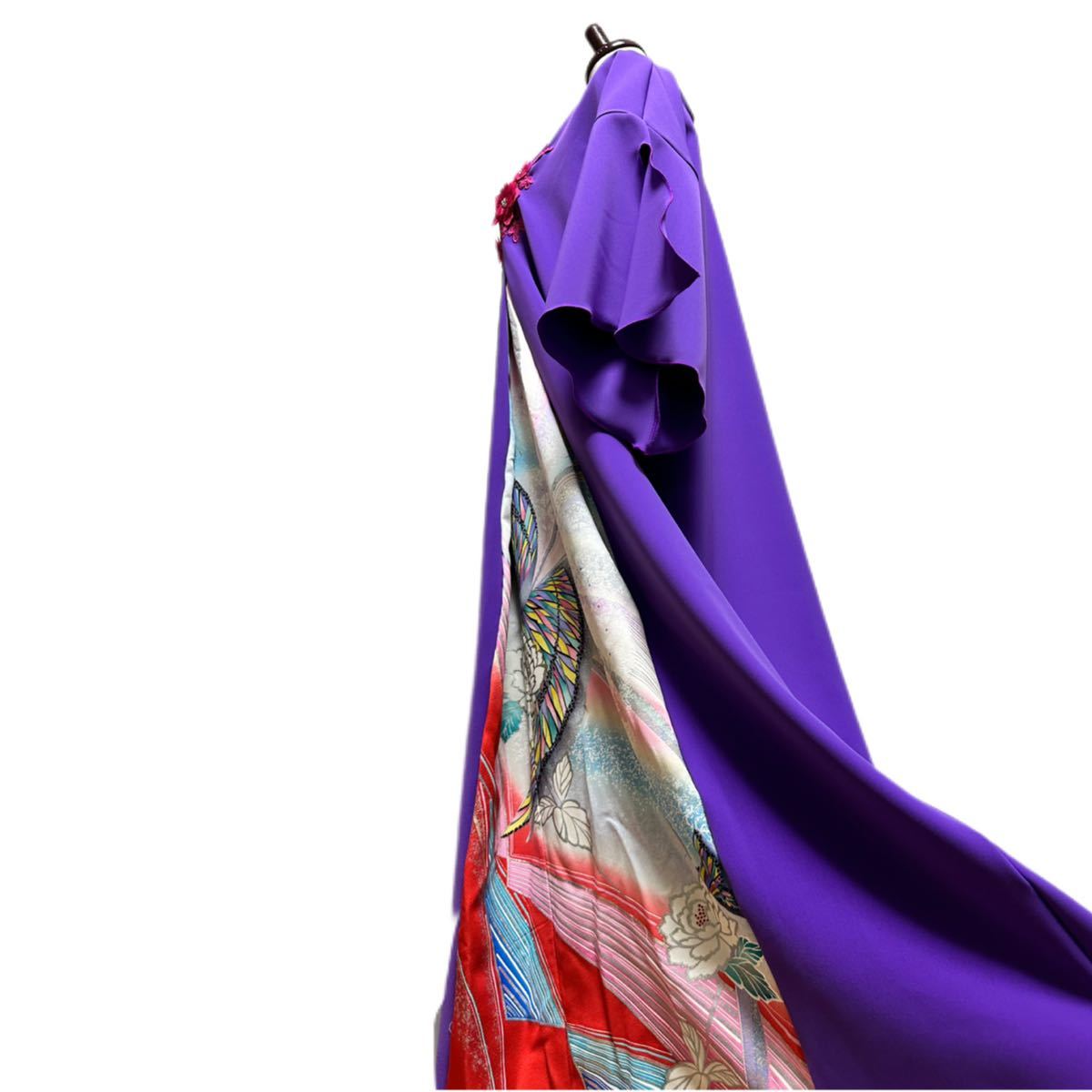 送料無料（一部地域を除く）】 振袖 着物リメイク ワンピースドレス 紫