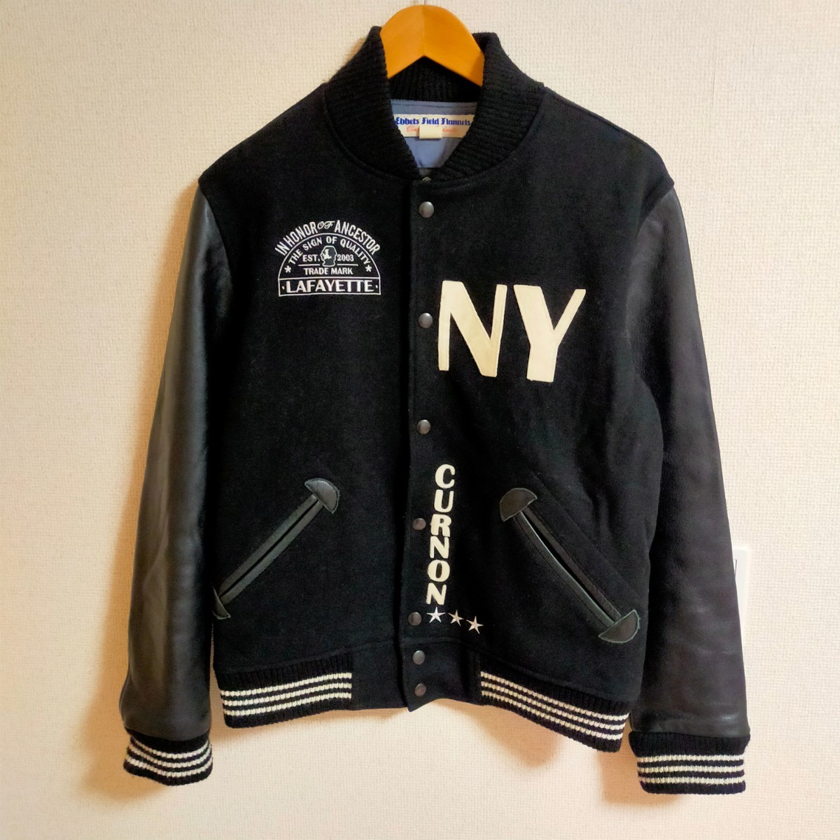 Lafayette ラファイエット EBBETS FIELD FLANNELS AUTHENTIC VARSITY JACKET スタジャン 袖レザー バーシティジャケット S ブラック(黒）_画像1