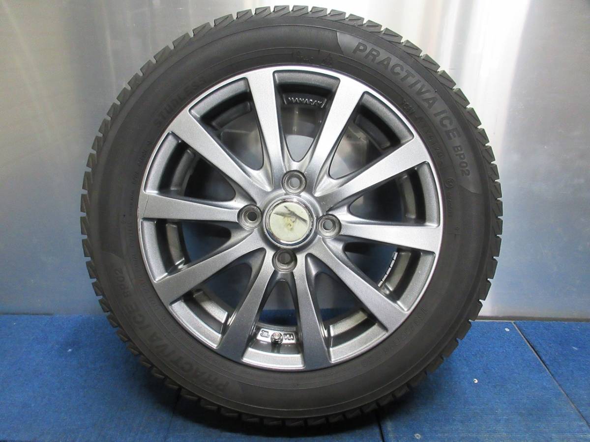 ★9-9.5分山★20年製★ PRACTIVA ICE BP02 155/65R14　社外ホイール 14×4.5J +43 4H-100 4本セット スタッドレス 軽自動車等　A559_画像3