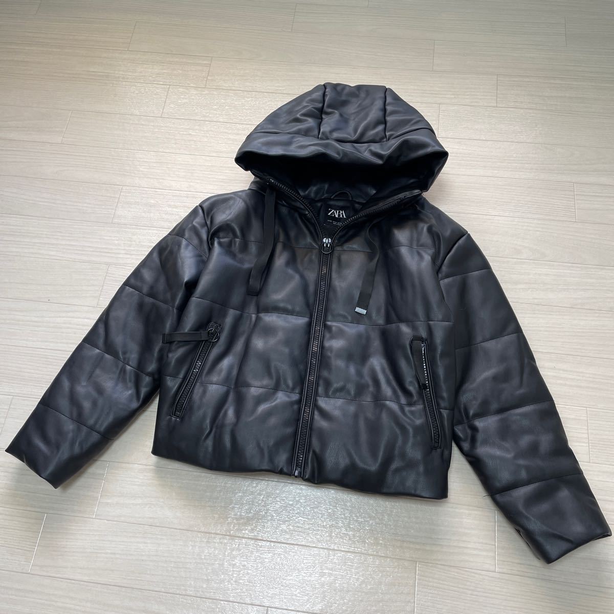 ZARA ザラ faux-leather jacket フェイクレザージャケット 中綿ジャケットブラック黒 サイズXS 美品_画像2