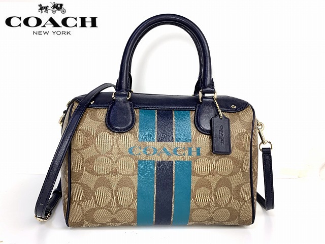 良品★送料無料★ コーチ COACH ヴァーシティ ストライプ シグネチャー 2WAY ショルダーバッグ ハンドバッグ