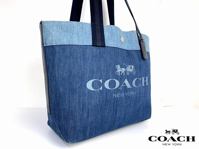 良品★送料無料★ コーチ COACH ホース アンド キャリッジ デニム トートバッグ 肩掛け可能_画像4