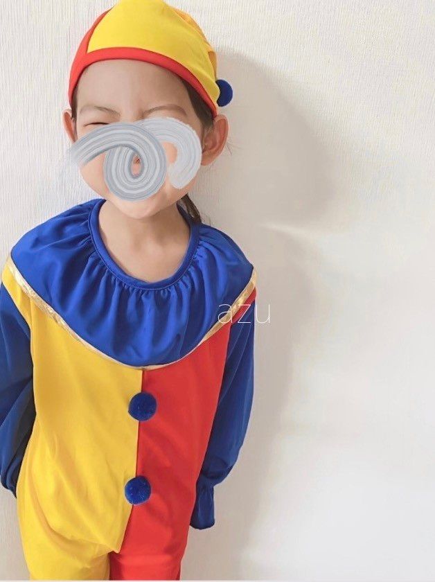 キッズ ピエロコスチューム コスプレ 長袖 L 帽子 女の子 男の子 ハロウィン 派手 可愛い かっこいい 衣装 仮装 着ぐるみ