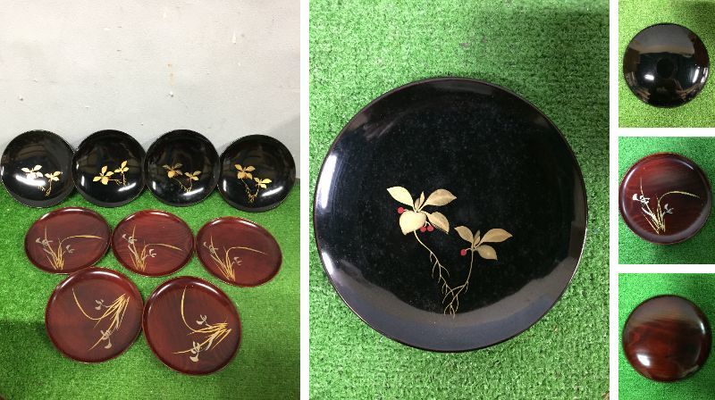 △△ 九谷焼 松園作 オシドリ 花瓶 金鳳焼 花器 含銀錫製 茶托 鉄香炉
