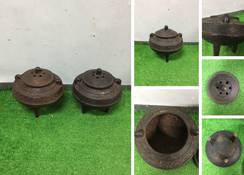 △△ 九谷焼 松園作 オシドリ 花瓶 金鳳焼 花器 含銀錫製 茶托 鉄香炉