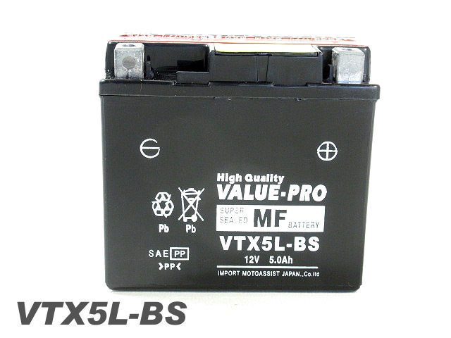 VTX5L-BS 即用バッテリー ValuePro / 互換 YTX5L-BS XR250R BAJA XR250モタード MD30 リード80 リード100 スペイシー80 スペイシー100_画像1
