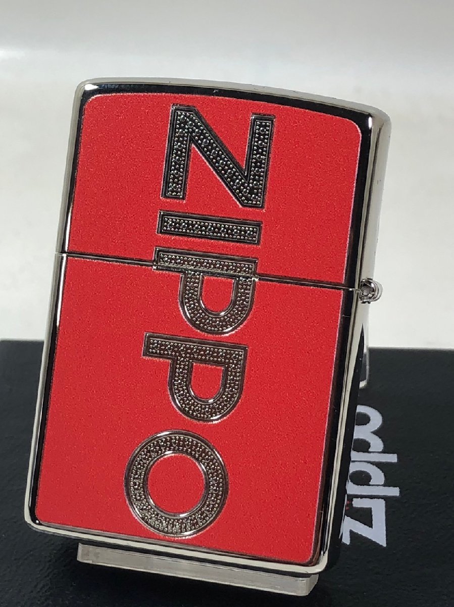 Zippo（ジッポーロゴ）Logo Red レッド赤＜ 両面＞ニッケル/銀鏡面 2Red-Z 新品/送料無料_画像1