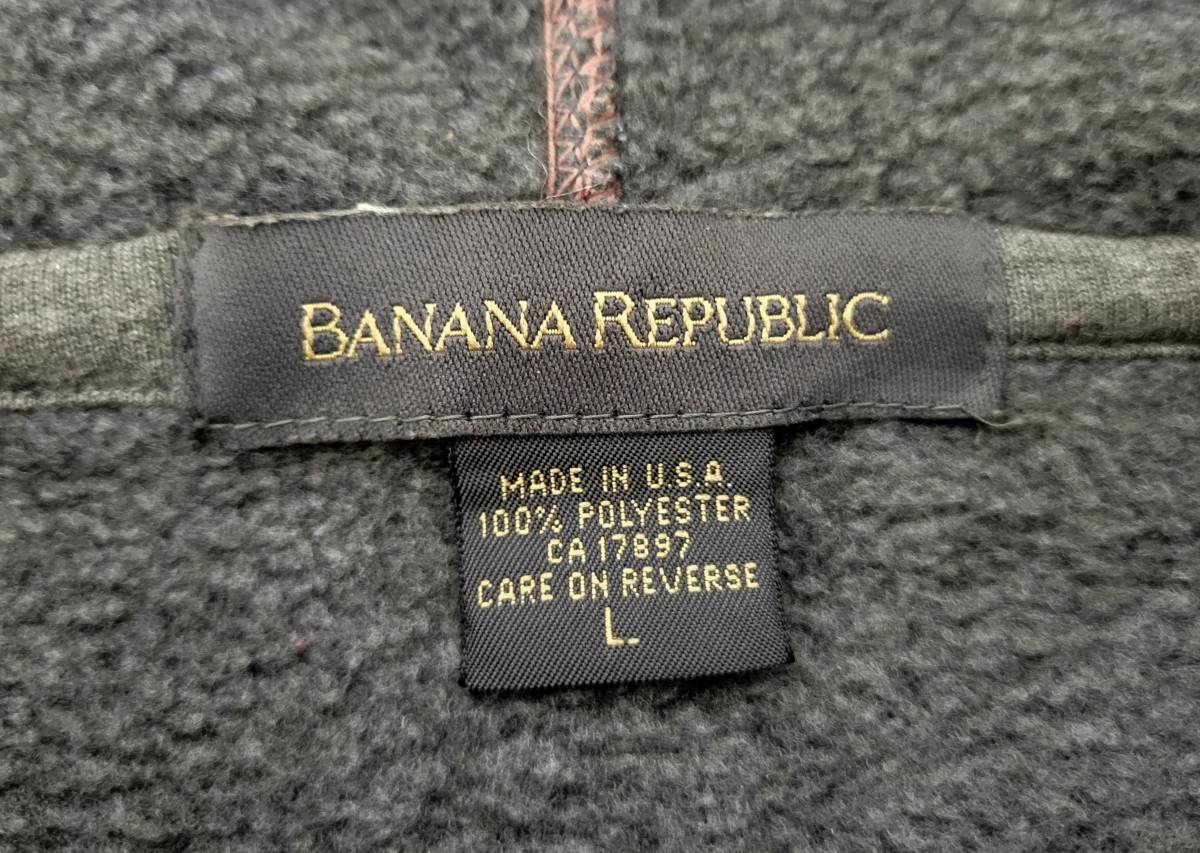 美品 90s USA製 BANANAREPUBLIC 厚手 ハーフジップ フリースパーカー L グレー 90年代 アメリカ製 バナナリパブリック スウェットパーカー_画像7