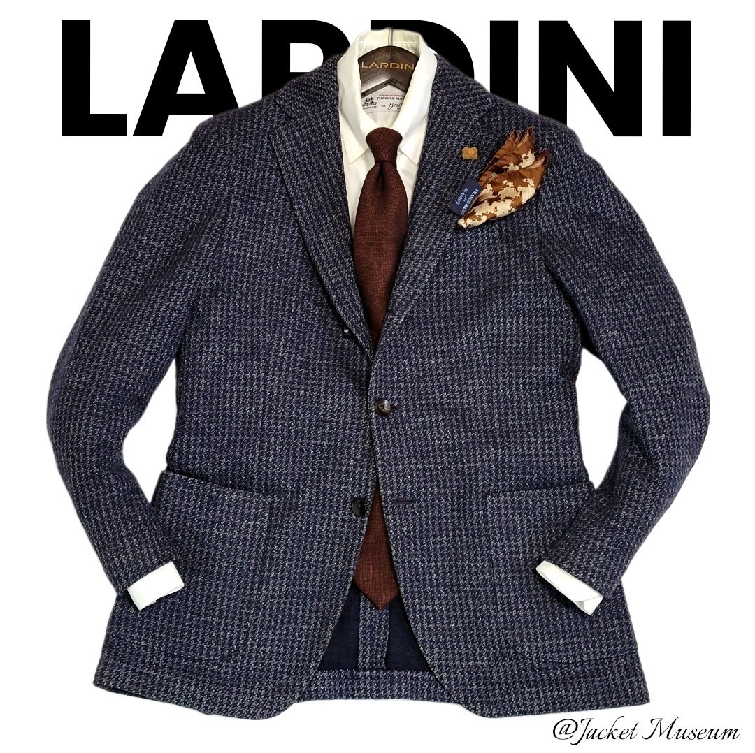 【極美品】超高級 ラルディーニ 秋冬起毛フランネル 46 M ハンガー付き 千鳥 LARDINI テーラードジャケット スーツネクタイ革靴に○ 44_画像1