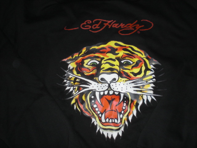 新品タグ付き Lサイズ ブラック エドハーディー ED HARDY パーカー プルオーバーパーカー タイガープリント_画像3