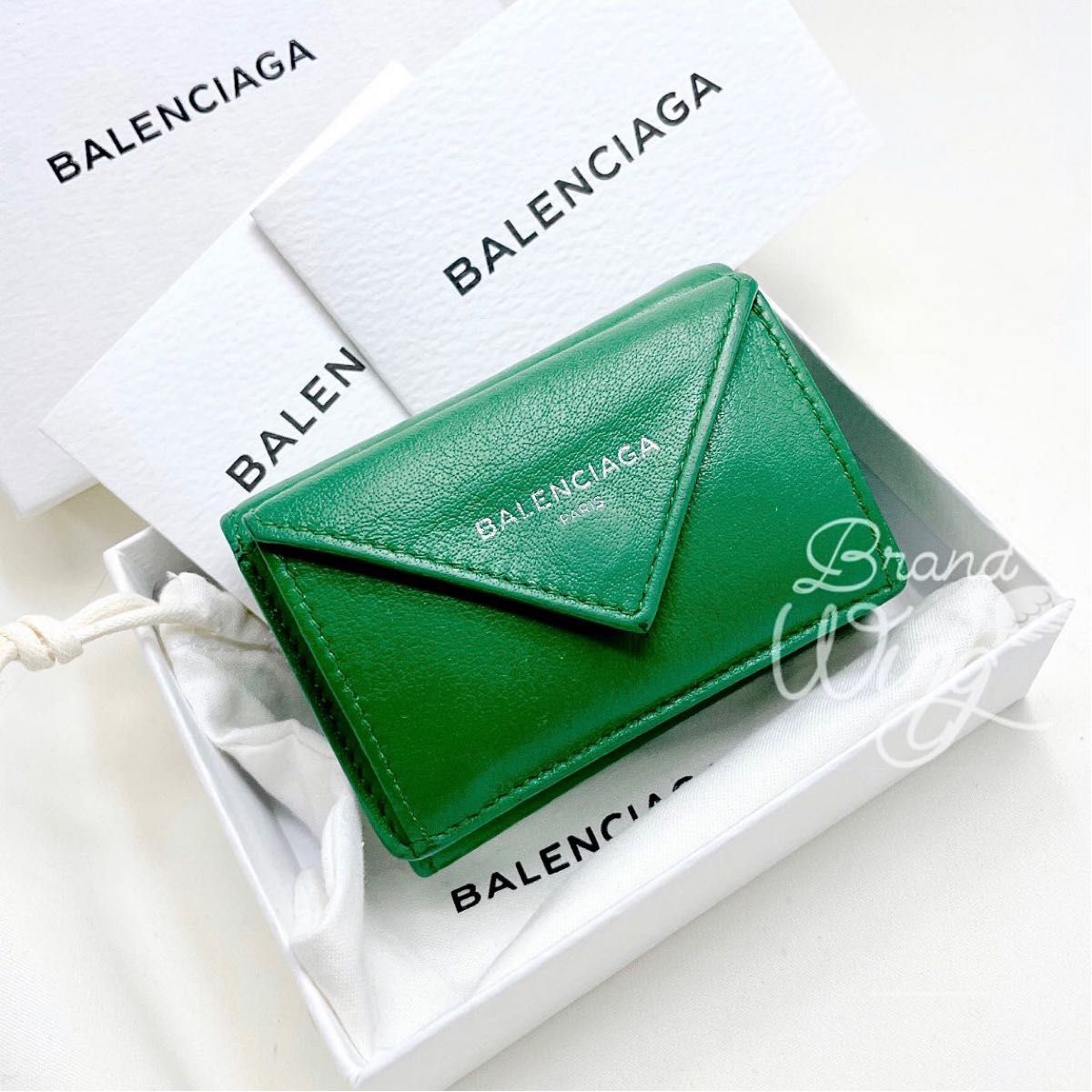 バレンシアガ 財布 三つ折り ペーパーミニウォレット 緑 グリーン 付属