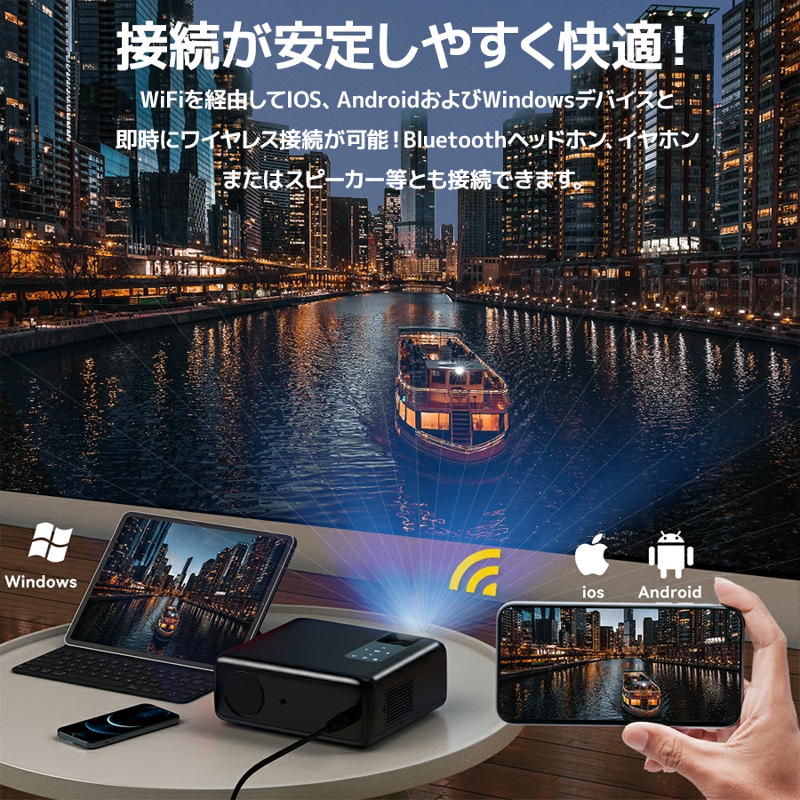 4Kプロジェクター Wifi 家庭用 小型 10000lm Bluetooth5.1 4K対応 1920×1080p解像度 フルHD ワイヤレス接続 スマホ対応_画像3