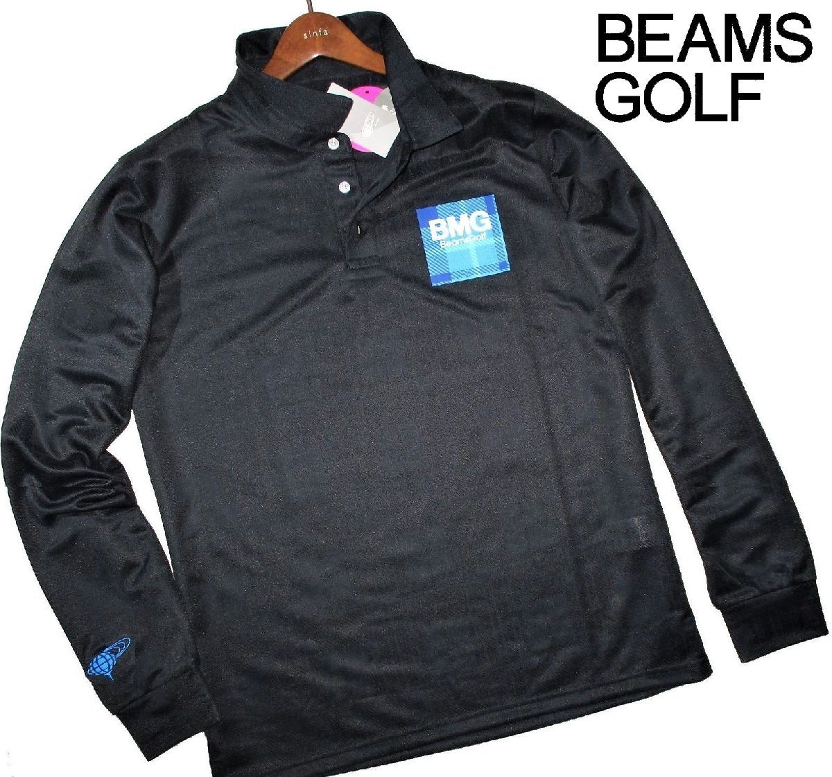 新品 M L XL 定価1.87万▼ ビームスゴルフ BEAMS GOLF 日本製 吸水速乾 ポロシャツ 長袖シャツ 長袖ポロシャツ メンズ LL ブラック 黒_画像1