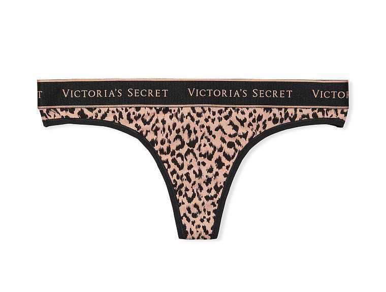 Victoria's Secret ヴィクトリア シークレット ロゴ コットン ソング パンティー Tバック ショーツ Camo Leopard 未開封品 送料無料_画像1