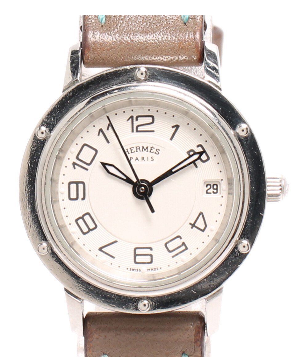 エルメス 腕時計 □N刻印 CP1.210 クリッパー クオーツ ホワイト レディース HERMES [0304]
