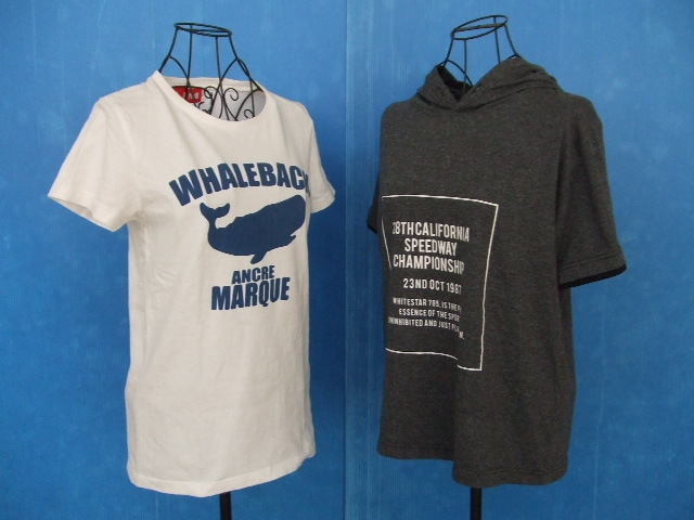 [ bargain!]* short sleeves T-shirt 2 point set *①LIM/LAHAINA MOON/ white / size L ② with a hood ./ gray 