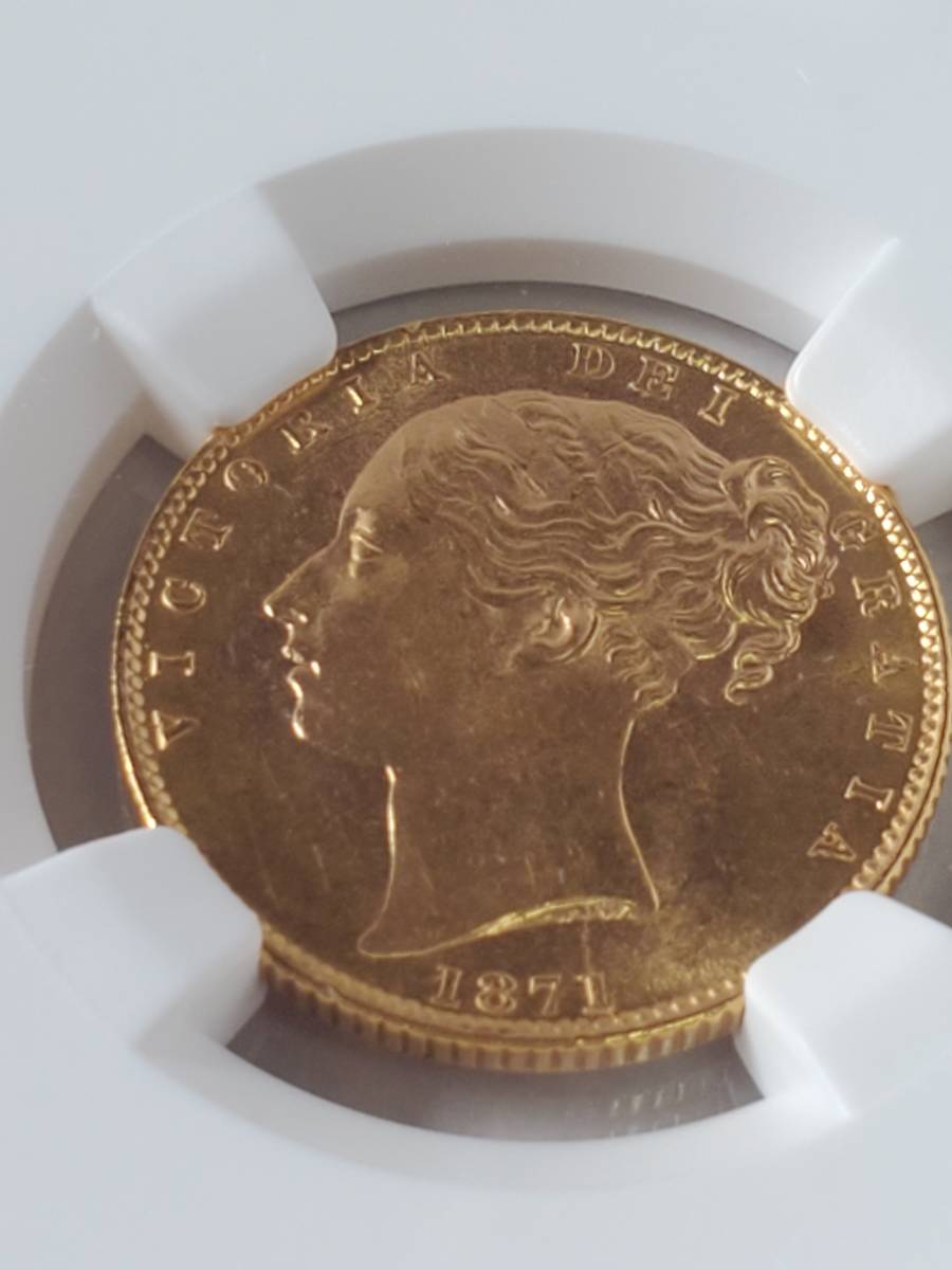 ●コイン● 1871 金貨 イギリス ヴィクトリア女王 1ソブリン MS 64_画像2