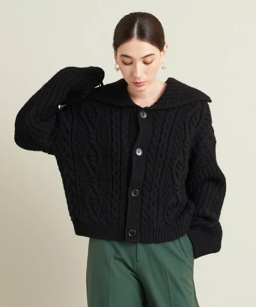 新品 BEAUTY&YOUTH UNITED ARROWS ユナイテッドアローズ 22AW ケーブルニットビッグカラーカーディガン 主役級 BLACK Free 定価16,500円_画像1