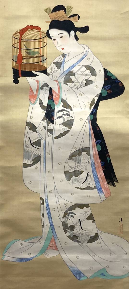 模写】小早川清/鏑木清方師事「美人画」掛軸 絹本:浮世絵師-