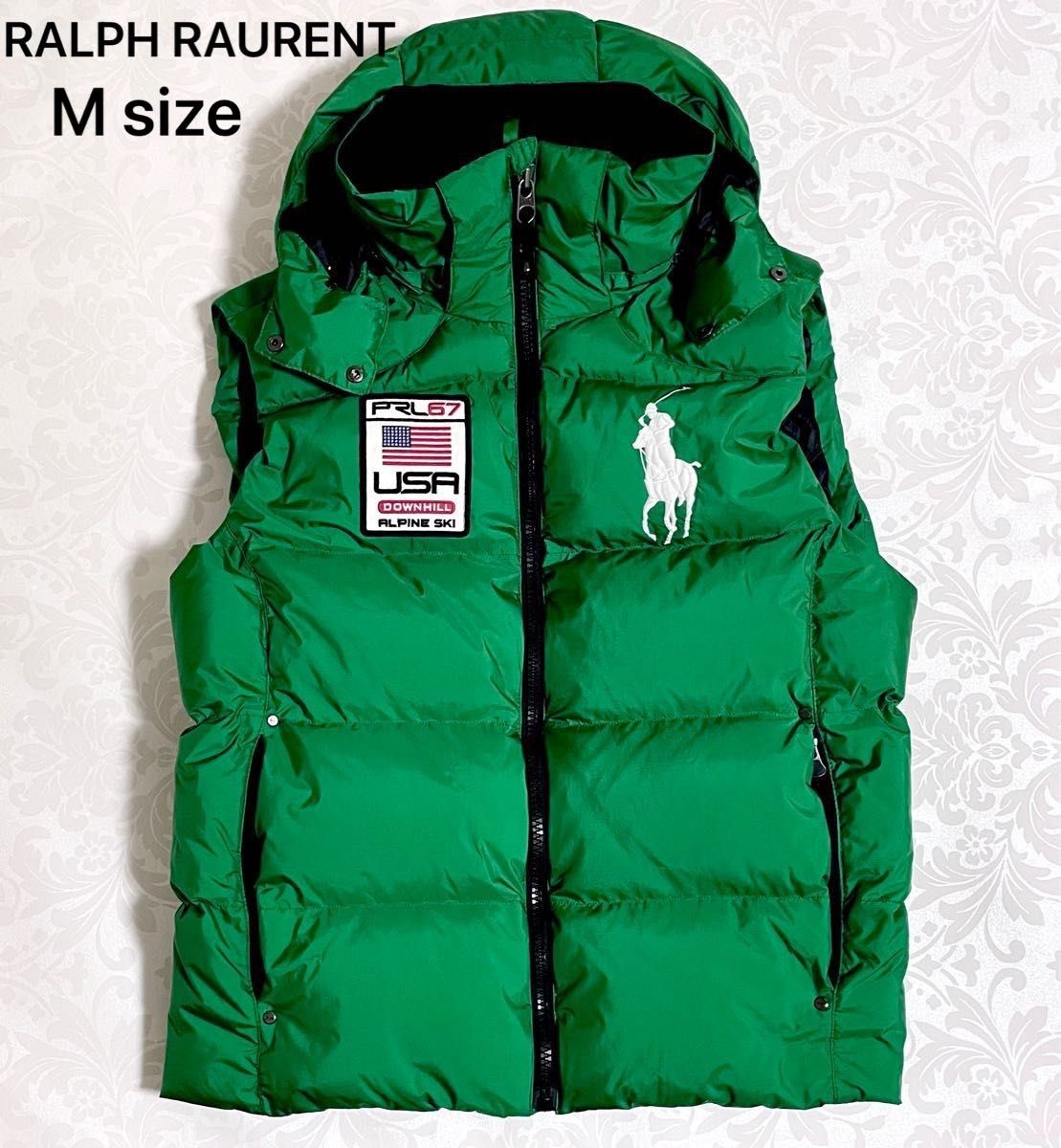 POLO RALPH LAUREN ブルー M ダウンベスト フード取外し可-