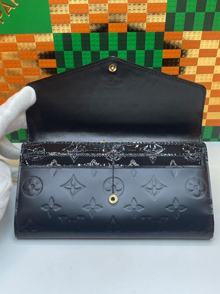 超美品◇LOUISVUITTON◇ヴェルニ◇ローズ◇モノグラム◇ポルトフォイユ サラ◇エナメル×マット◇ブラック◇ルイヴィトン◇長財布◇