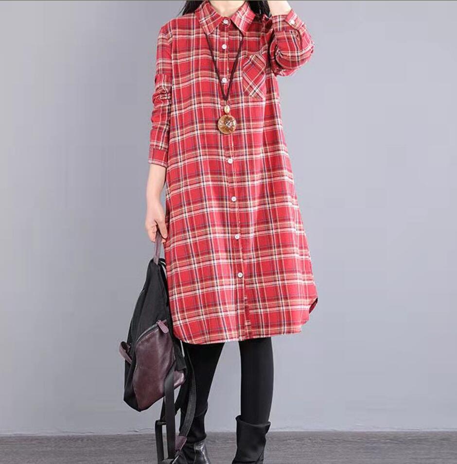 3 color select * autumn new goods * long shirt lady's stylish long sleeve check pattern adult forest girl beautiful . tunic One-piece *