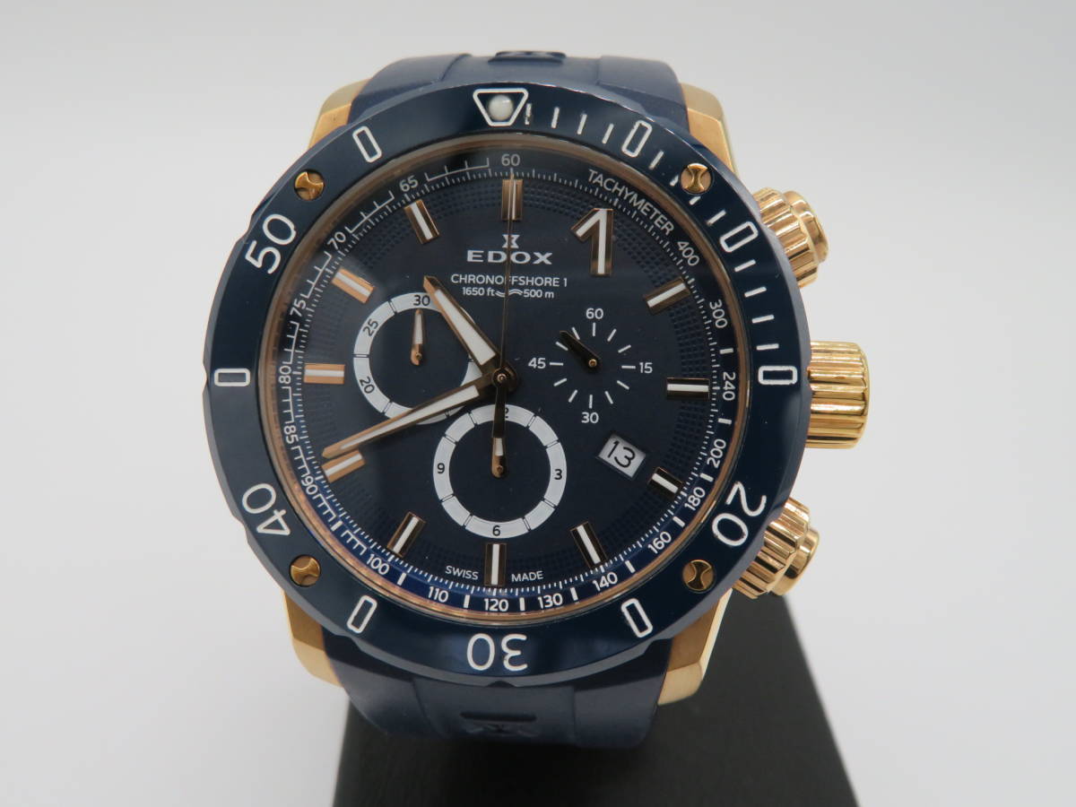 EDOX(エドックス)　クロノオフショア1　ゴールド×ブルーカラー　腕時計　中古品　Q1ー29A　_画像1