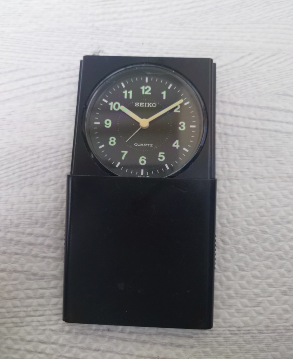 【難あり】SEIKO 置時計 QQ613 コンパクト ミニ セイコー 置き時計 レトロ 黒 ブラックの画像1