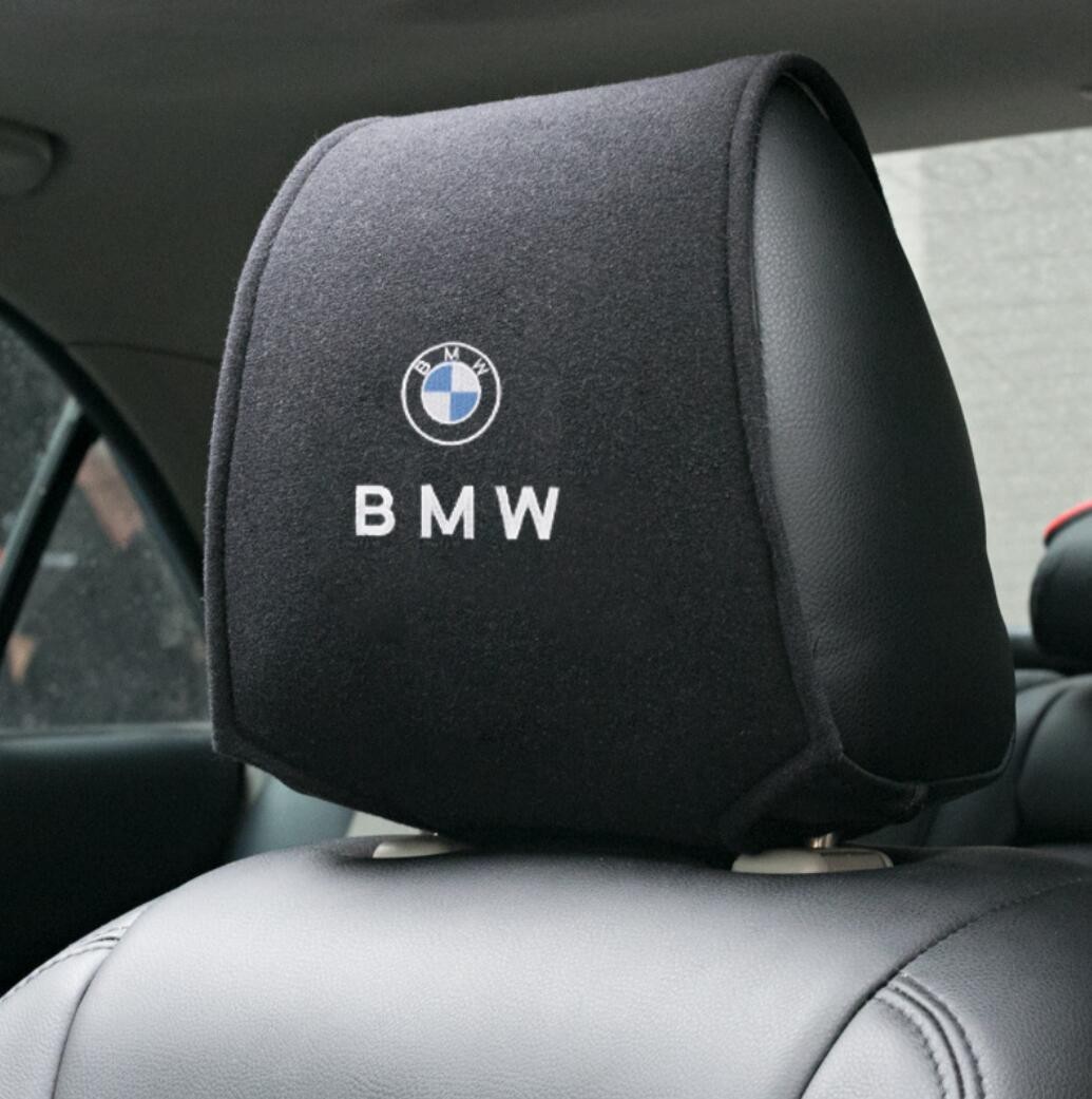 新品 BMW 車のヘッドレストカバー 専用車ロゴ シートヘッド枕カバー プロテクター ネックピローカバー アクセサリー 2点セット_画像1