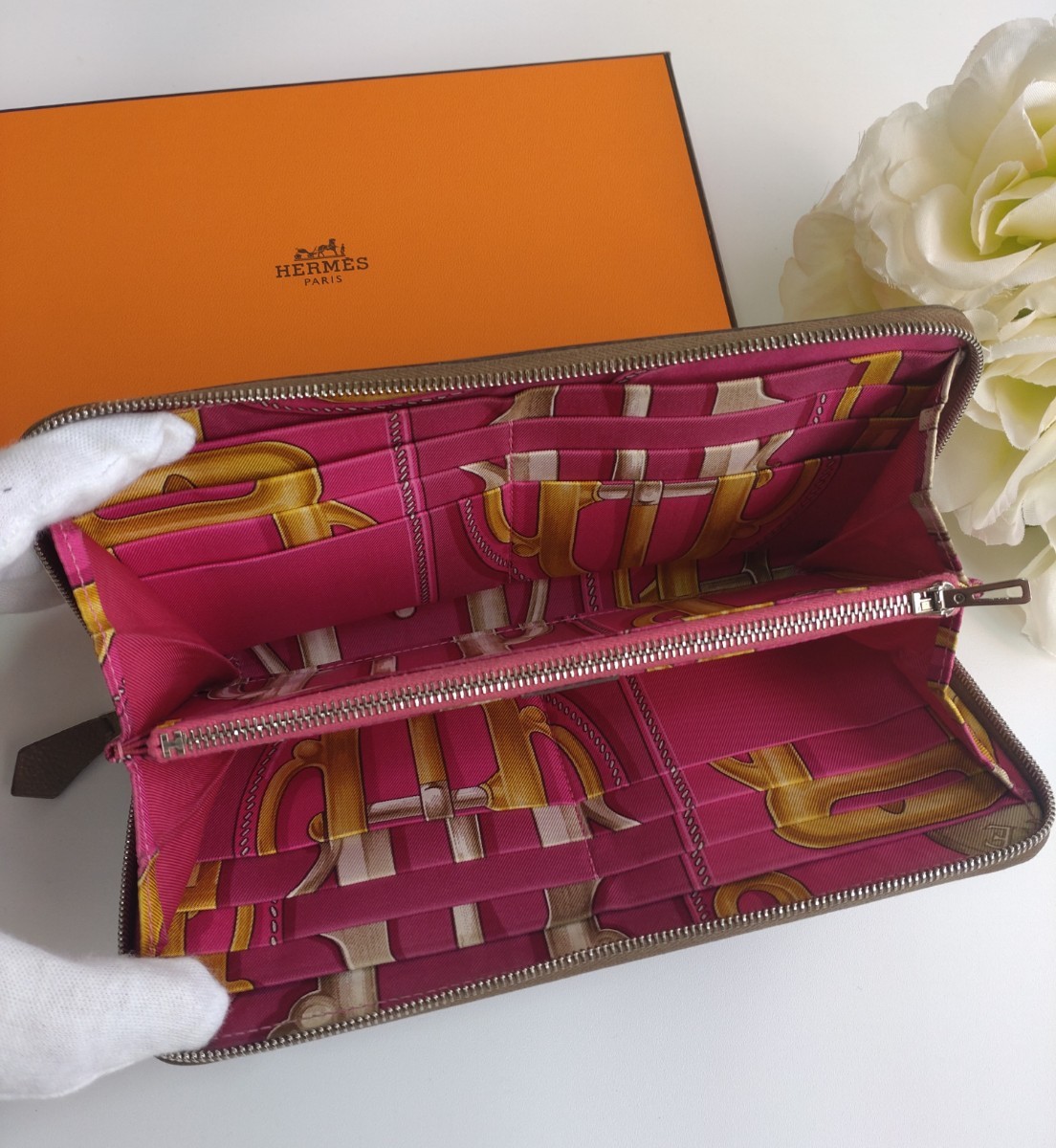 美品】エルメス アザップロング シルクイン エトゥープ □M刻印 Hermès-