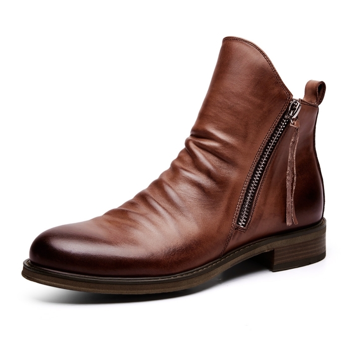  leather boots short boots side zipper boots men's boots casual boots leather shoes leather shoes man shoes autumn winter leather .mse0054 Brown 24.0cm