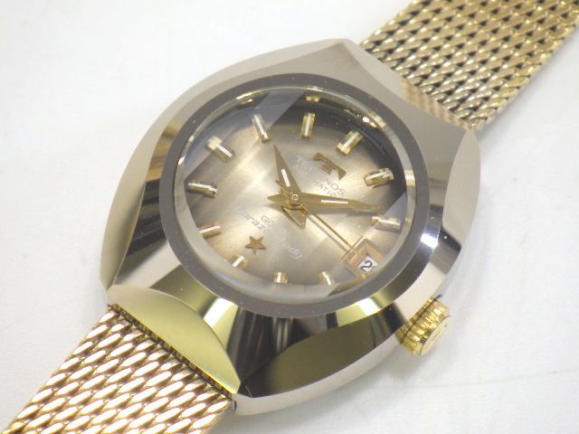 h3J021R- TECHNOS GOLD Borazon Lady Tecnos self-winding watch Date operation goods superior article case attaching cut glass 