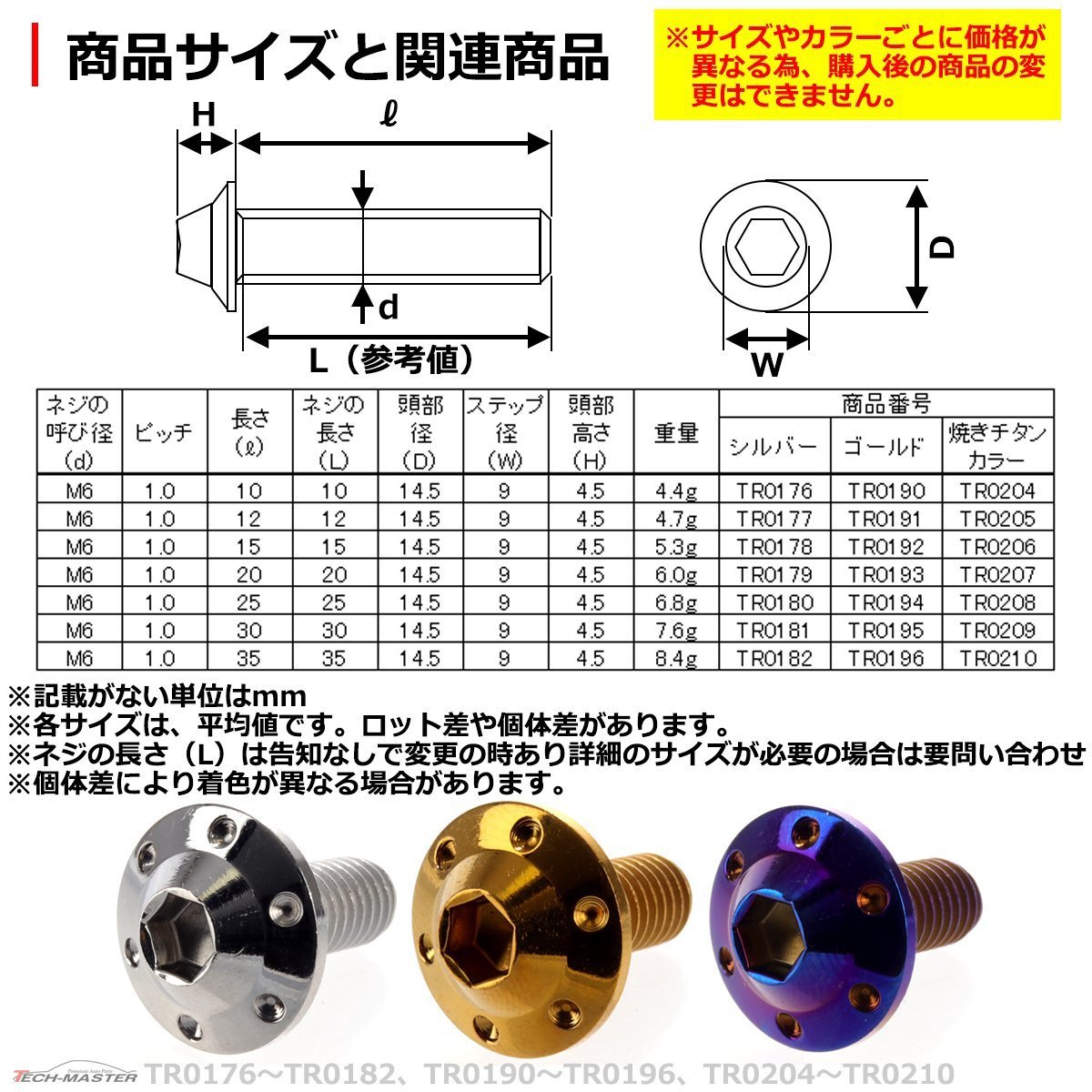 M6×25mm P1.0 ボタンボルト ホールヘッド H-1 ステンレス 車/バイク/自転車 ドレスアップ パーツ シルバー 1個 TR0180_画像3