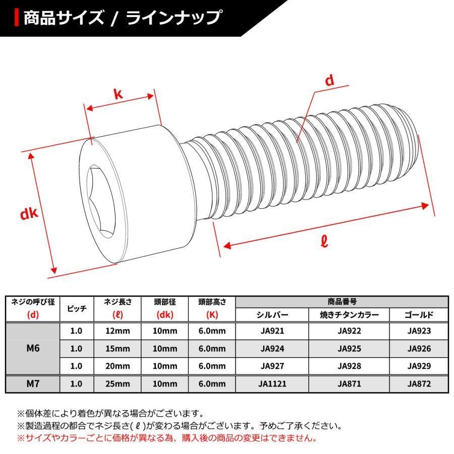 M6×12mm P1.0 64チタン合金 スリムヘッド キャップボルト 六角穴付き シルバーカラー 1個 JA921の画像2