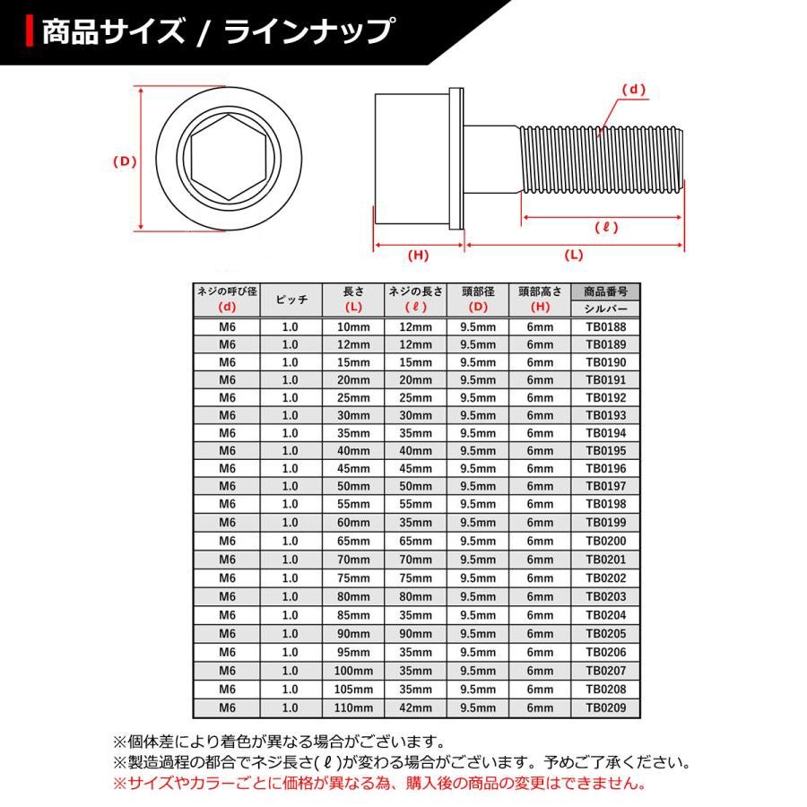 M6×110mm P1.0 スリムヘッド キャップボルト ステンレス 車/バイク/自転車 ドレスアップ パーツ シルバーカラー 1個 TB0209_画像3