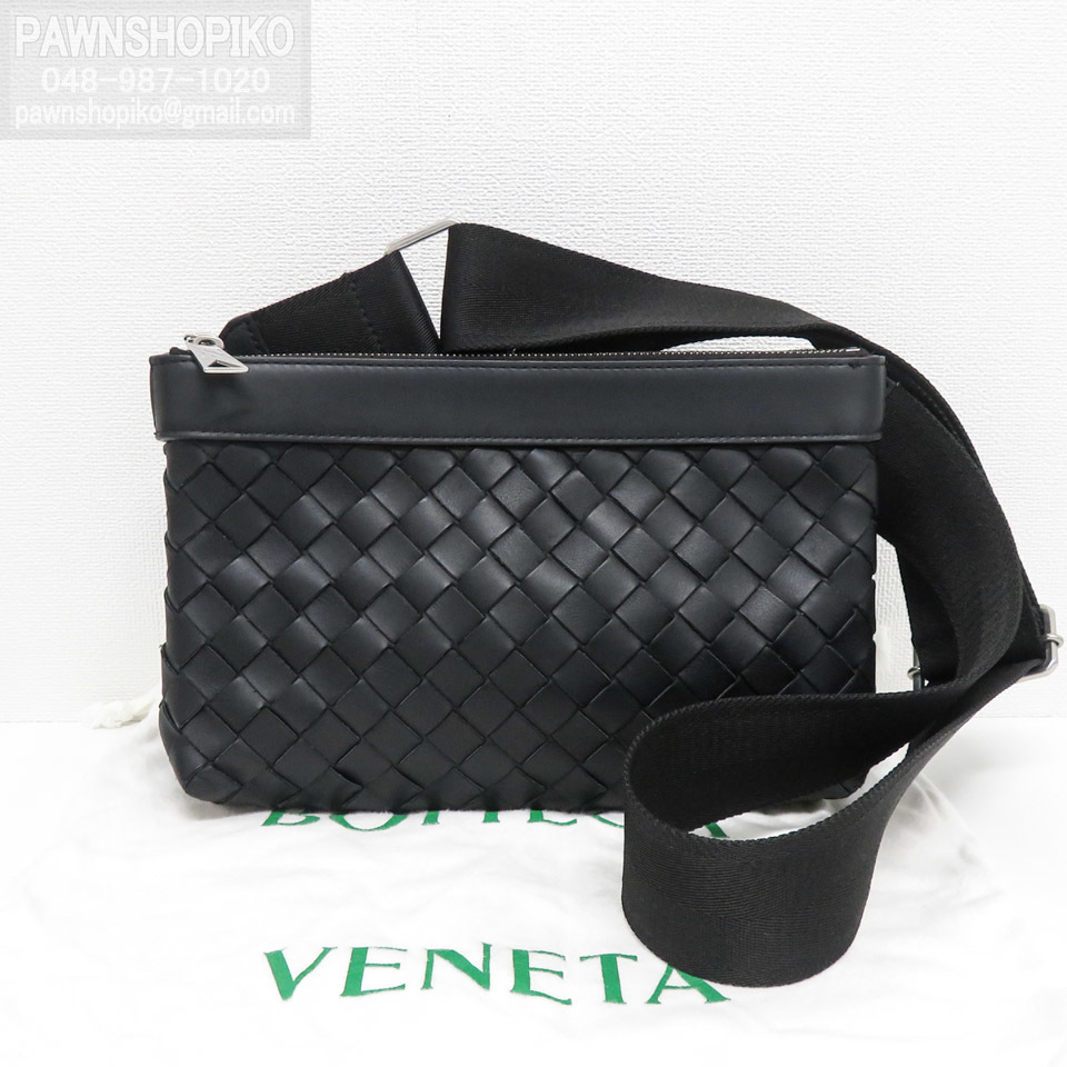 ボッテガヴェネタ BOTTEGA VENETA イントレチャート デュオ バッグ／クロスボディバッグ 651938 レザー ブラック 良品 [質イコー]