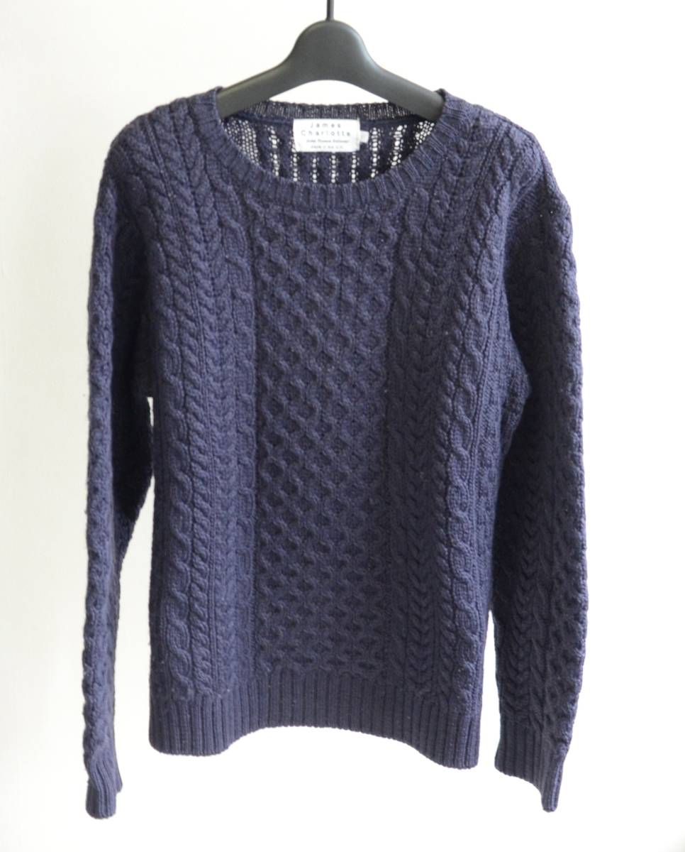 英国 UK製 James Charlotte ジェームスシャルロット アランニット ネイビー size M