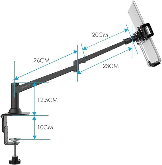 Smatree 「金属製」Ipad スタンド 卓上タブレット アーム スタンド 4.7～12.9インチのタブレットやスマホ兼用 360°自由回転 (ブラック)_画像3