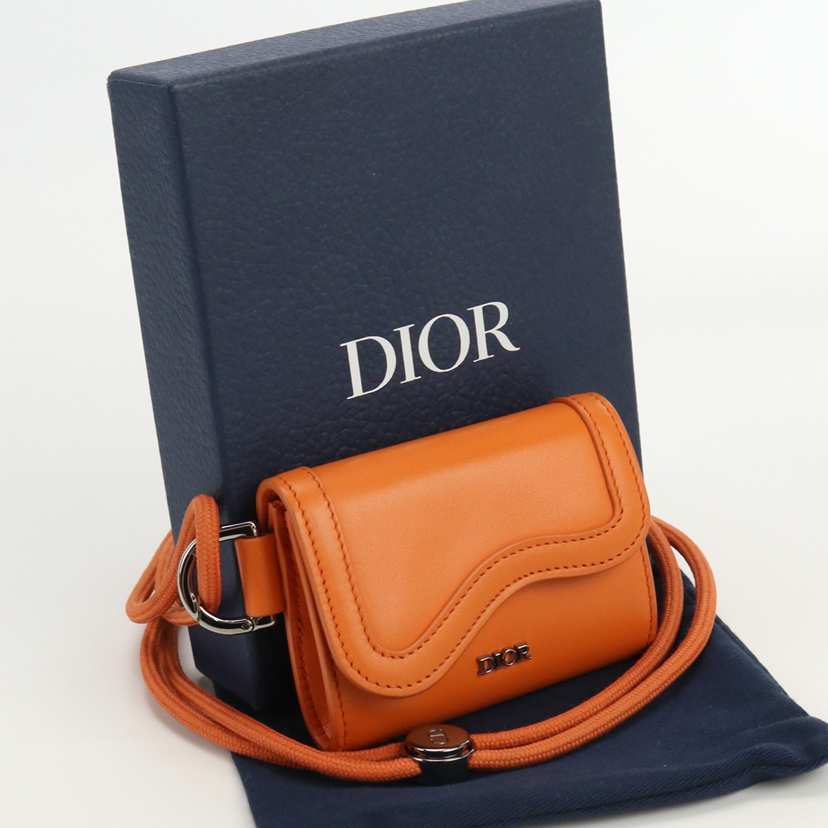 中古良品ディオールChristian Dior サドル ストラップ カードホルダー　ブランド レザー オレンジ系 ランク：A us-2 メンズ レディース