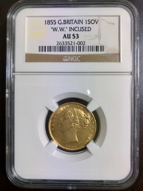 イギリス ソブリン金貨 ビクトリア女王 1855年 NGC AU53 _画像1