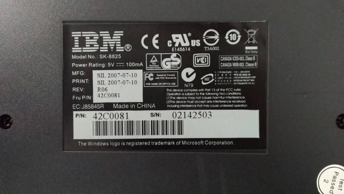  【TN-464】中古品/IBM/PC用USBキーボード Model NO.SK-8825ブラック/キーボード/動作確認済【HK】 _画像5
